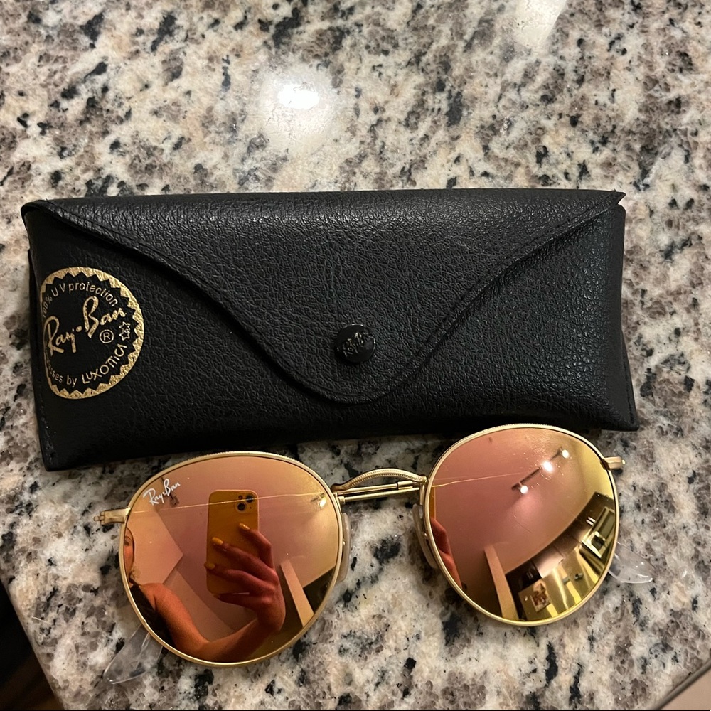 Pink/Orange Mirror Lens Ray Ban Round Sunglasses